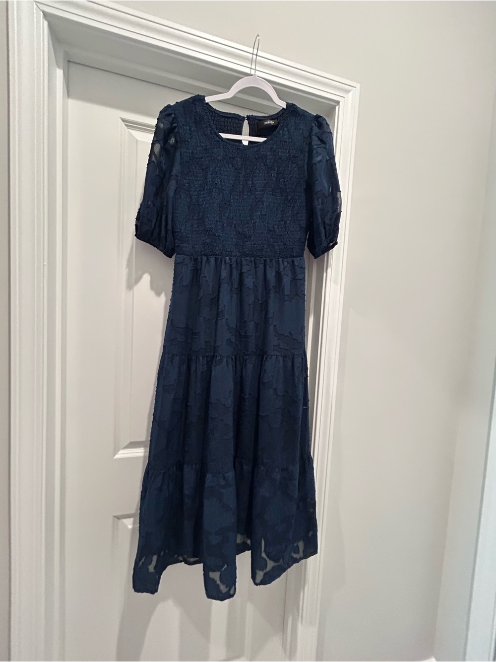 Zesica Navy Lace Tiered Dress M